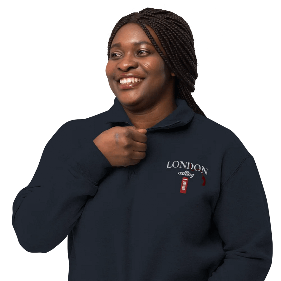 London Calling Red Telephone Box Embroidery Half Zip product image (24)