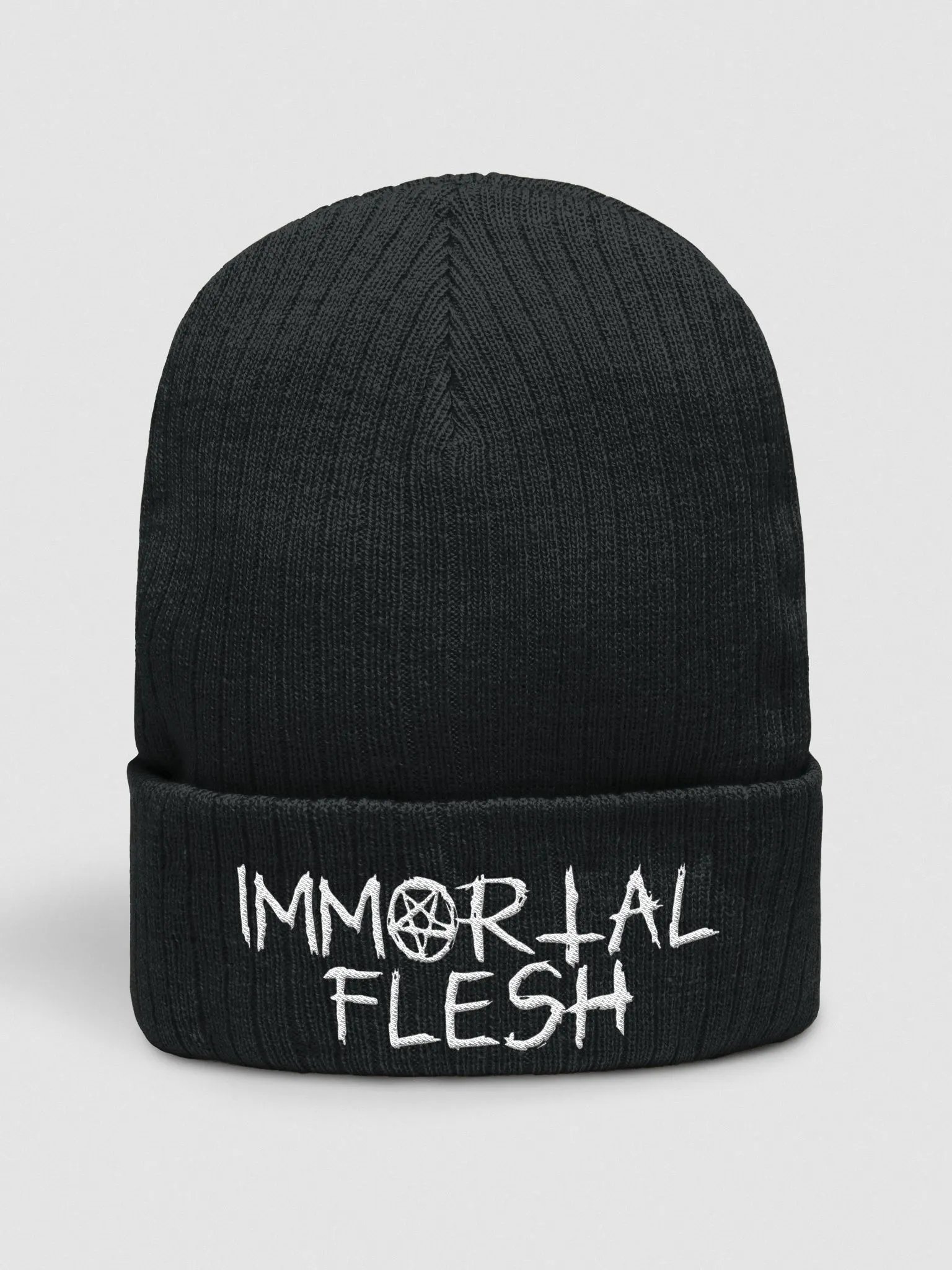 Immortal Flesh Pentagram Script Ribbed Toque / Beanie White Script product image (1)