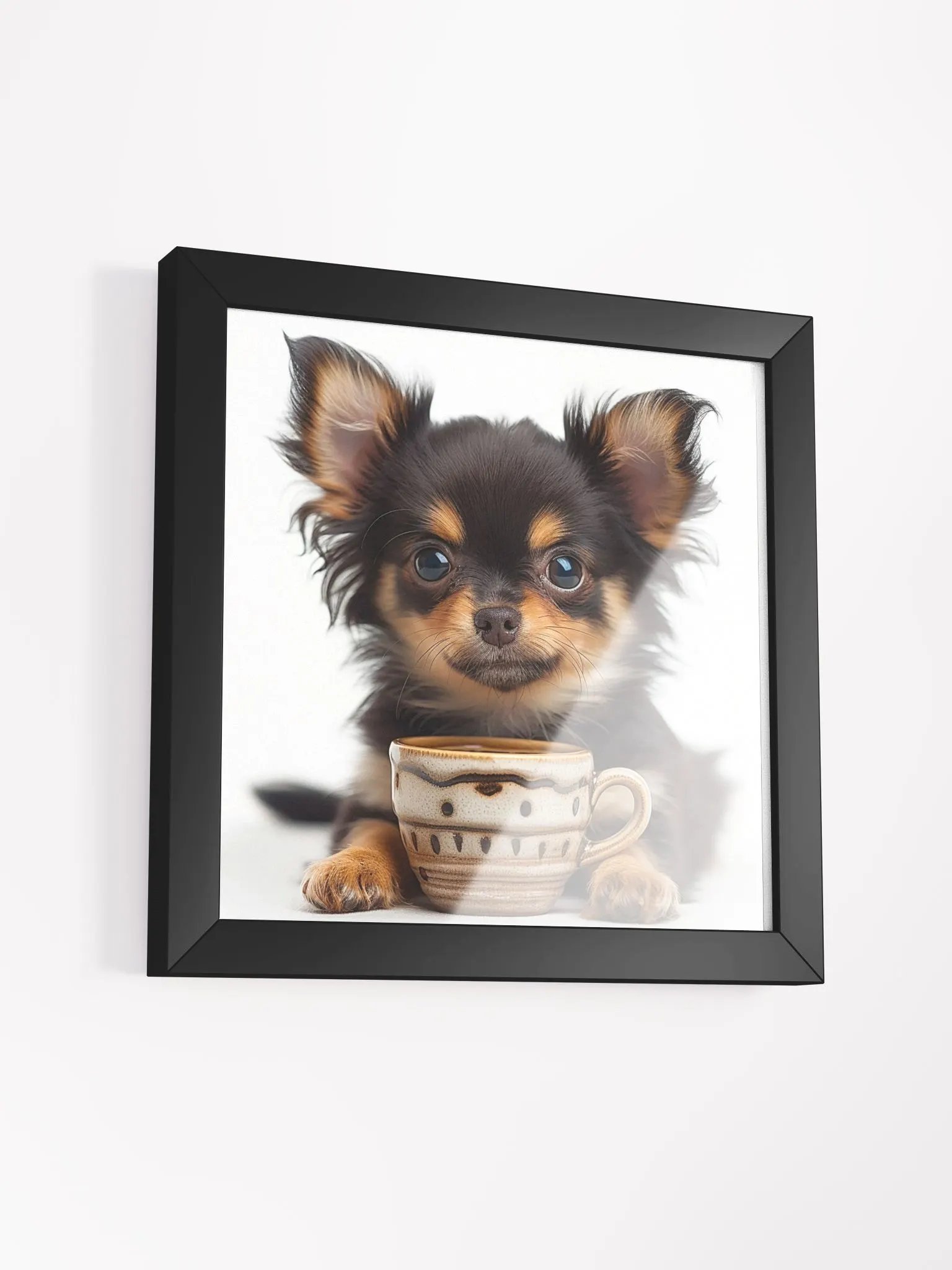 Cute Coffee Lover Brown and Black Chihuahua Framed Wall Art product image (32)
