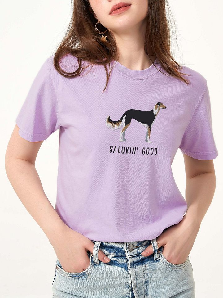 Salukin' Good T-Shirt(Embroidered) of a Saluki(Black & Tan) product image (2)