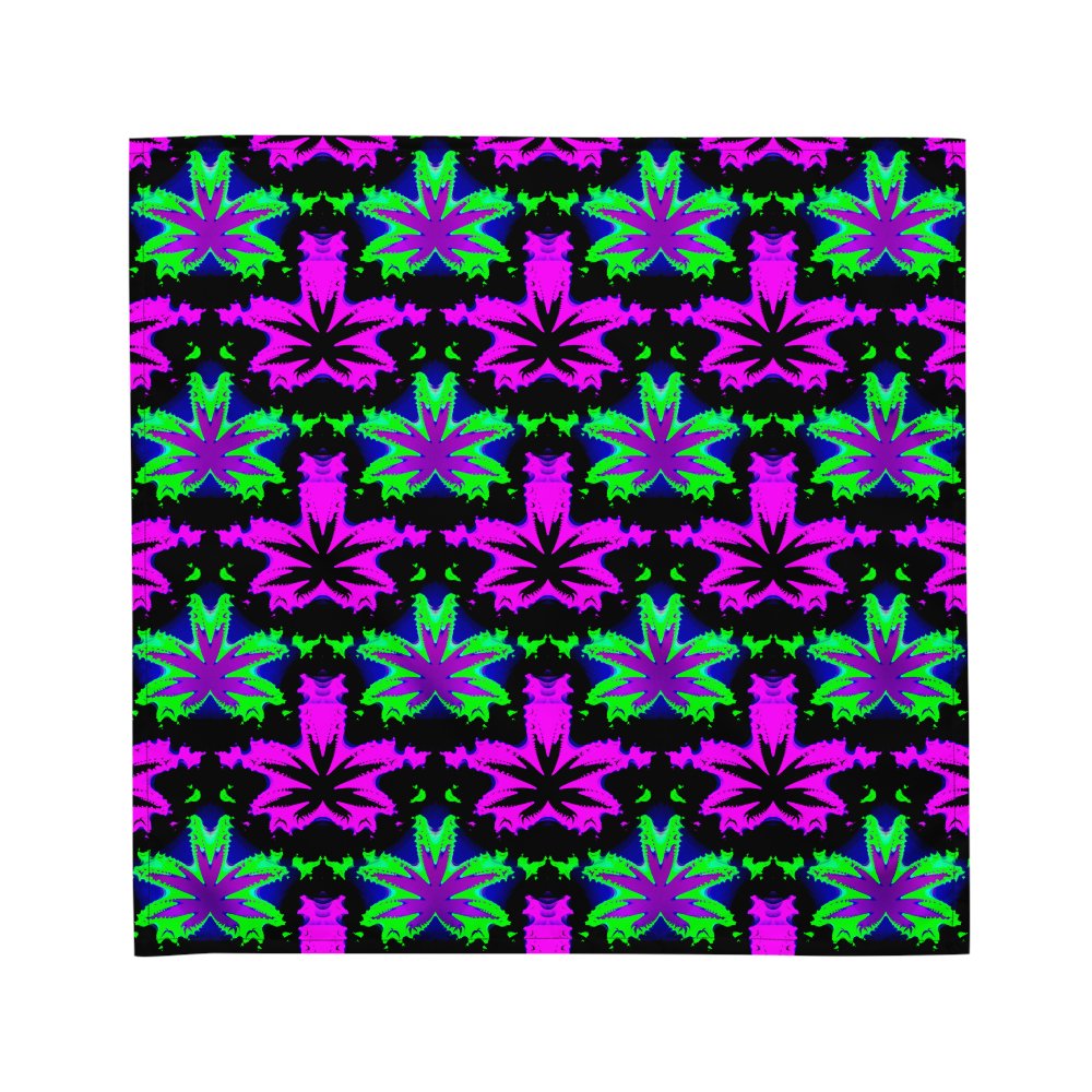 Twisted Cannabis Leaf Bandana, Black Neon Pink Green Weird Weed Art, 420 Stoner Style Accessory product image (4)