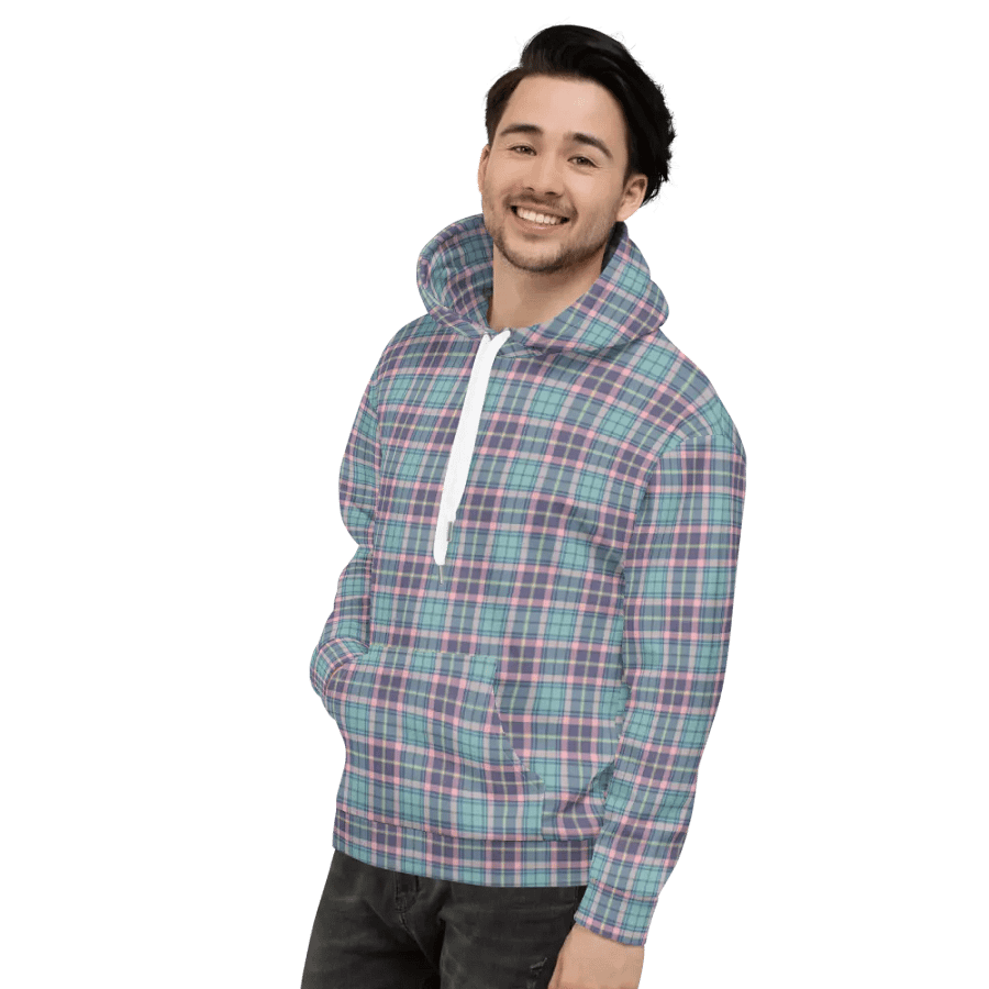 Light Green, Purple, and Pink Plaid Hoodie product image (4)