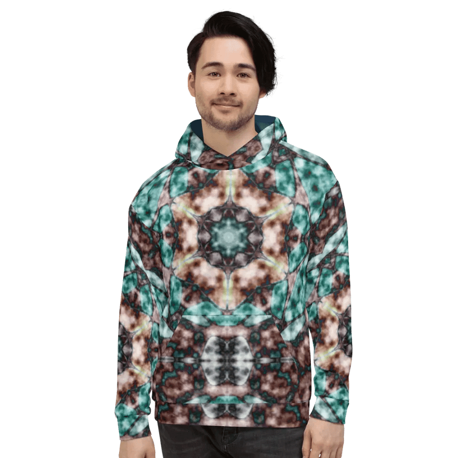 Bohemian Mandala in Brown and Turquoise/All-Over Print Recycled Unisex Hoodie by Sublicolor product image (5)