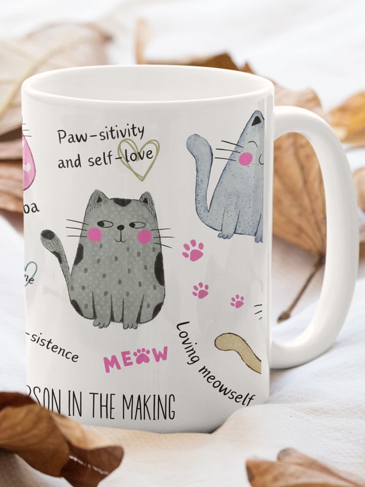 Hand-drawn ceramic cat coffee mug with motivational quotes for a crazy cat lady product image (1)