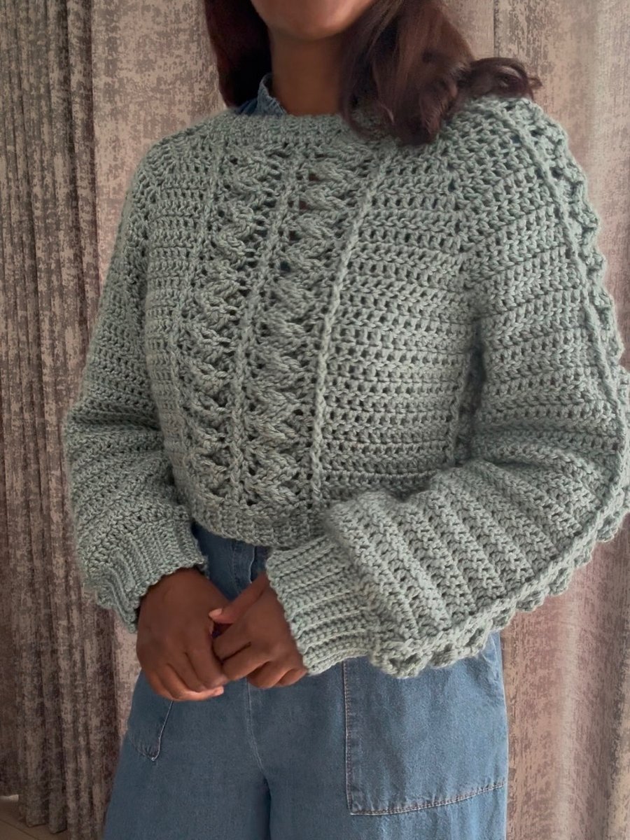 Crochet Raglan Cable Sweater Written Pattern product image (4)