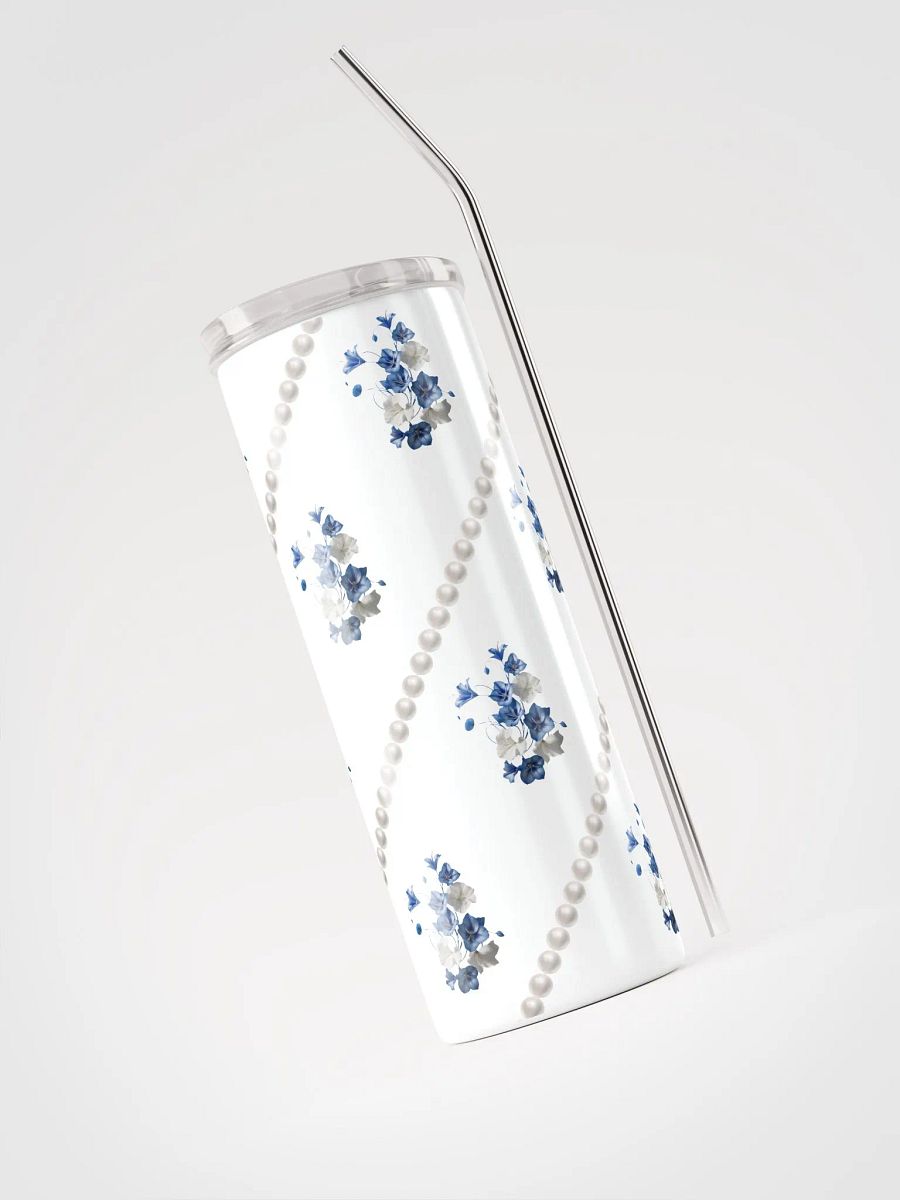 White Stainless Steel Tumbler With Blue Flowers product image (3)