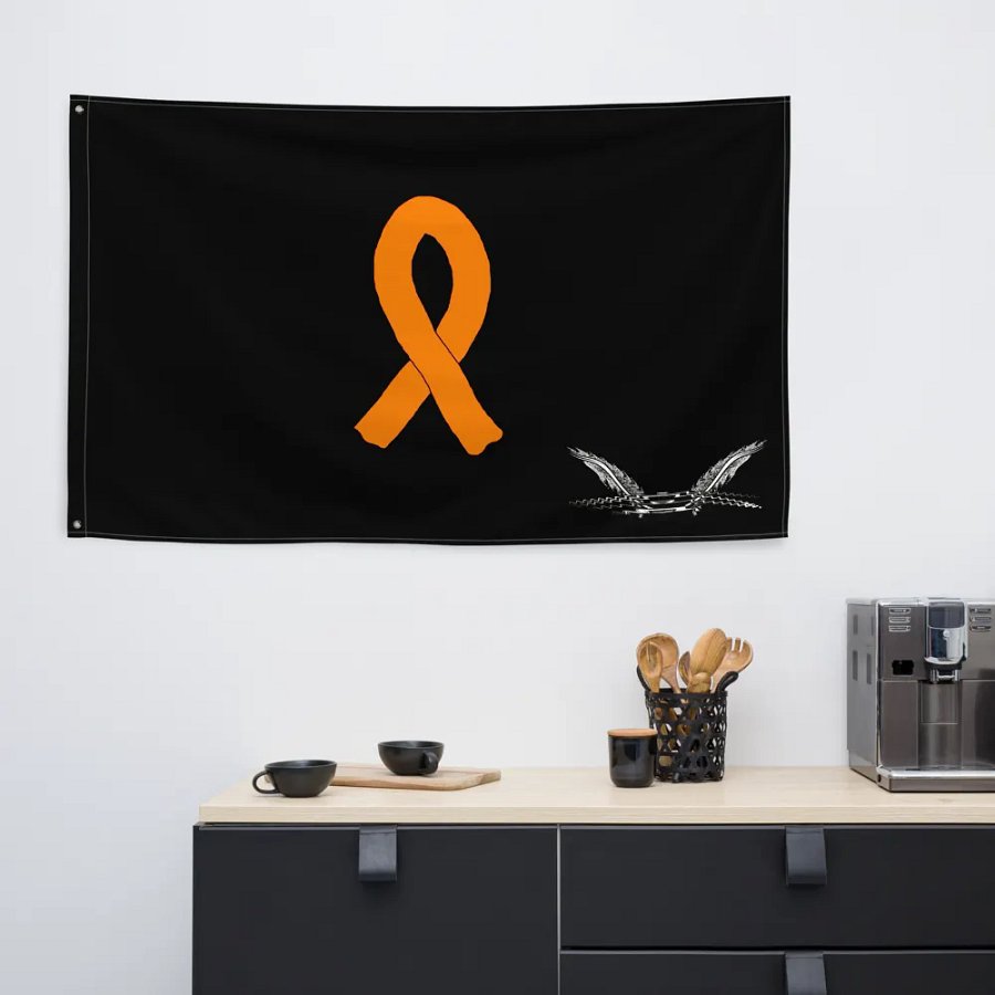 White HApex Gear White Logo Cancer Awareness Orange Ribbon. Black Flag product image (6)