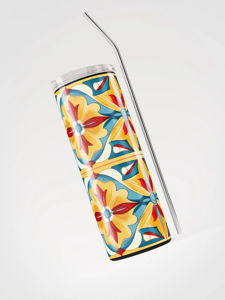 Colorful Brite Tile Pattern, Reds, Yellows, Blues, White Skinny Tumbler with Straw, 20oz product image (6)