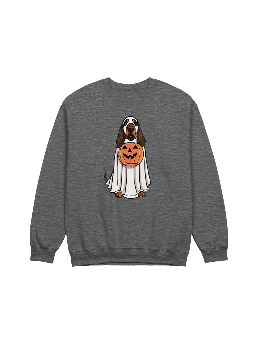 Funny Halloween Bloodhound(Brown & Tan) Sweatshirt | Funny Bloodhound Wearing a Ghost Costume and Holding a Pumpkin Basket product image (7)