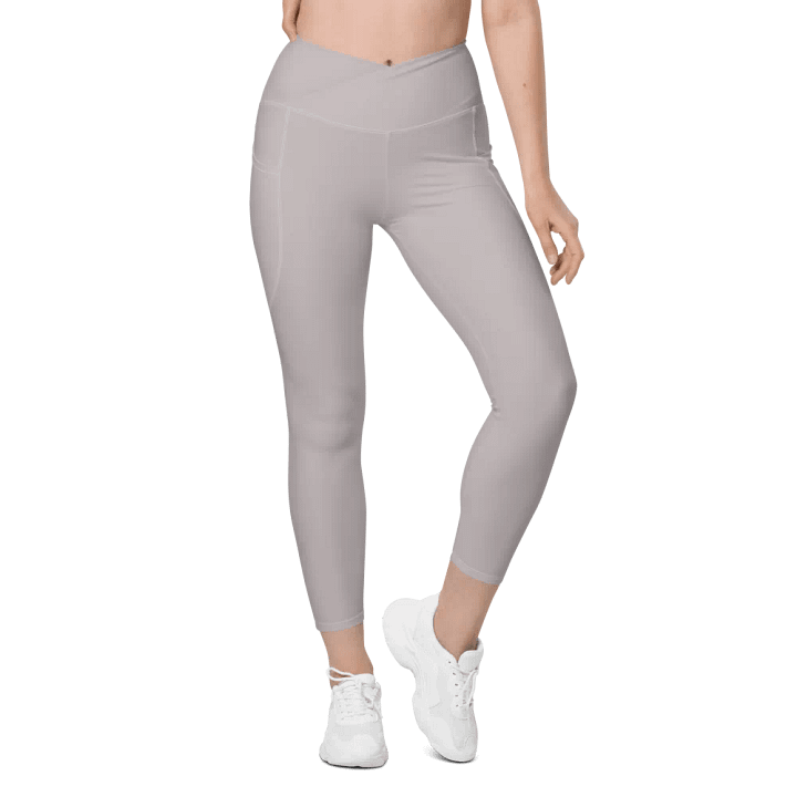 Plain Gray True Summer Women's High Waisted Premium Crossover Leggings with Pockets by Treasure Pie product image (2)