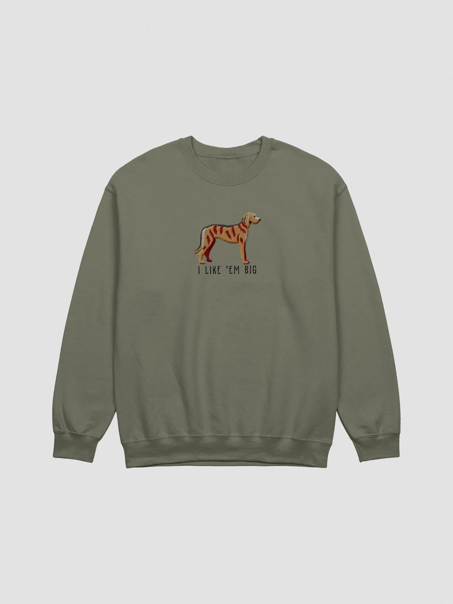 I Like 'Em Big Sweatshirt (Embroidered) of an Irish Wolfhound(Brown) product image (3)