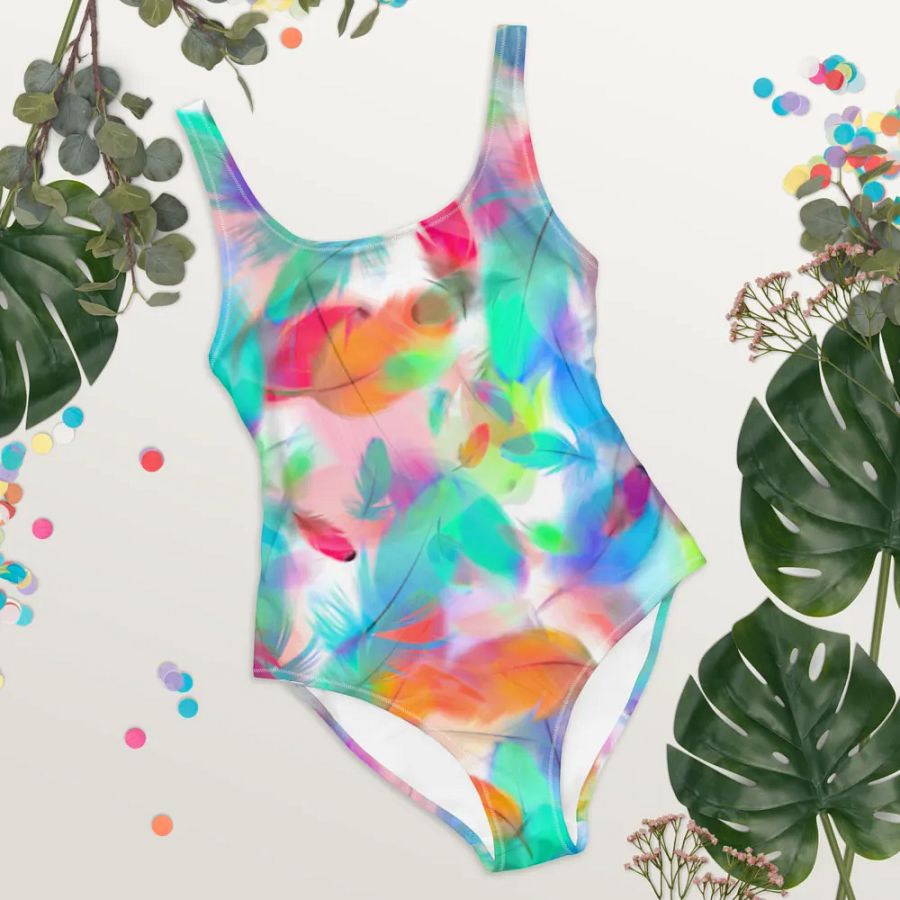 Colorful Feather Pattern Design One Piece Swimsuit - v2 product image (8)