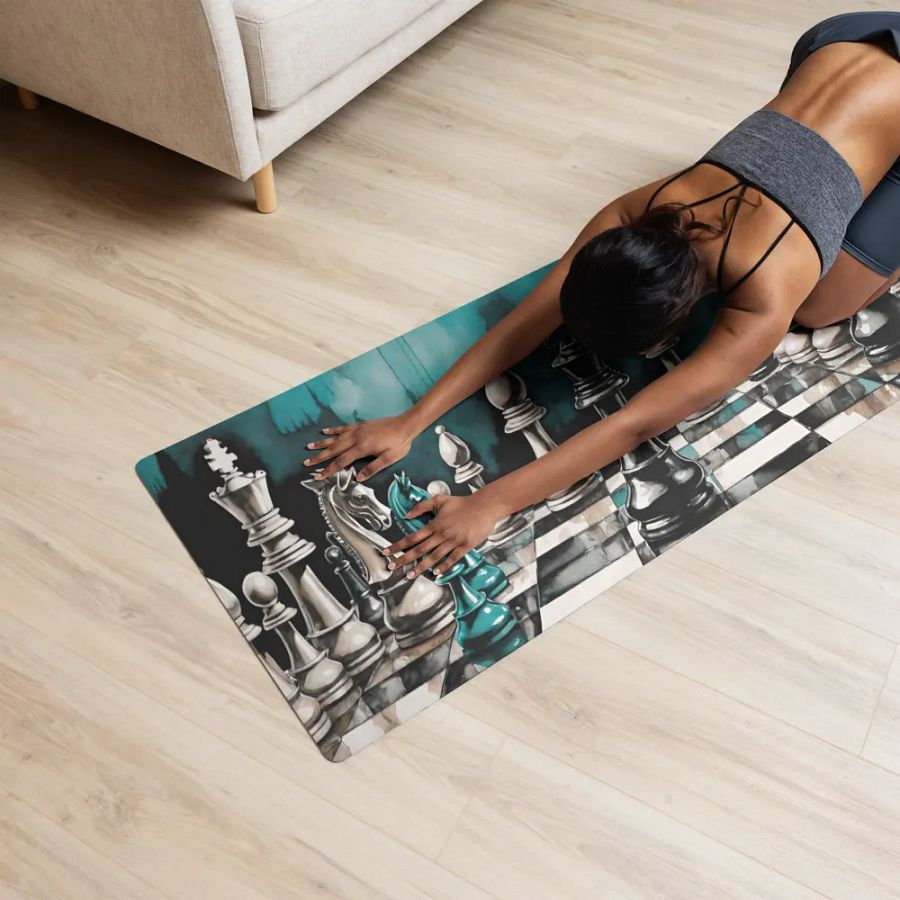 Teal Chessboard Grunge Art Yoga Mat product image (12)