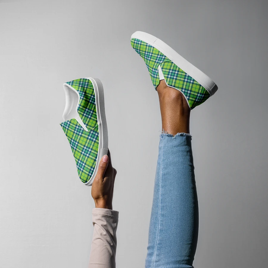 Lime and Turquoise Plaid Women's Slip-On Shoes product image (8)