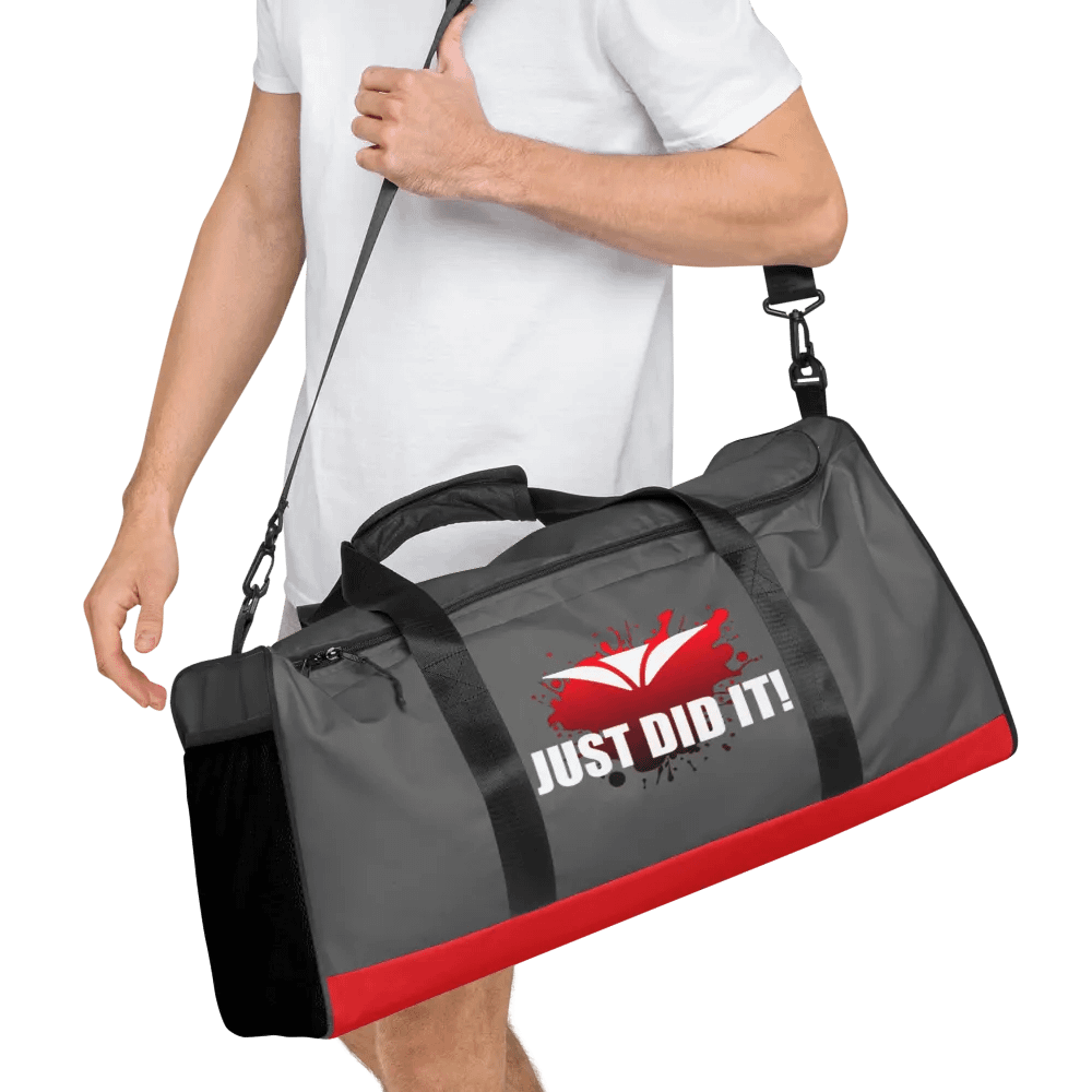 Just Did It! Red Splatter Gray Duffle Bag product image (8)