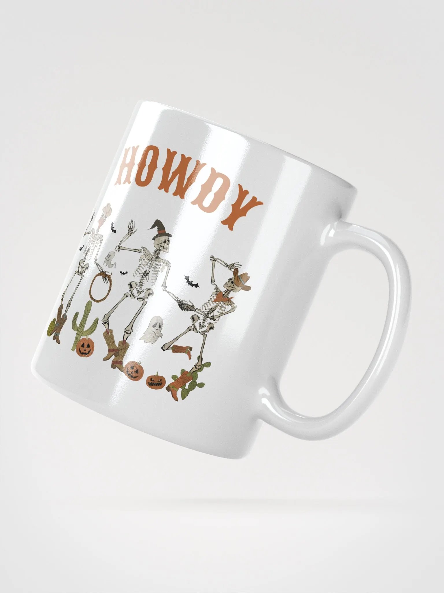 Halloween Dancing Cowboy Skeletons White Glossy Mug product image (3)