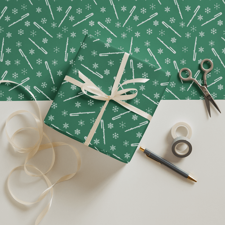 Flutes and Snowflakes - Bass Flute - Green Gift Wrap Paper product image (1)
