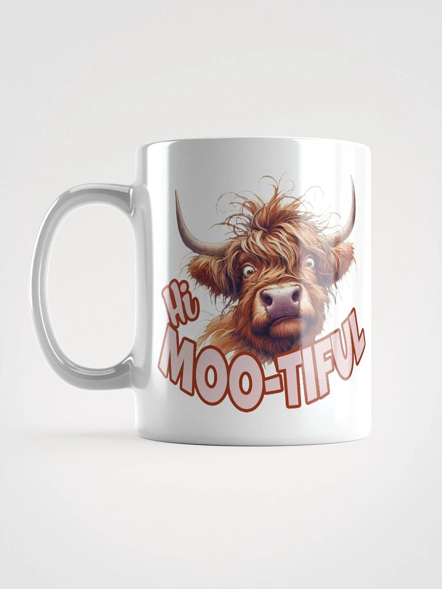 "Hi Moo-tiful." Funny Cow. White glossy mug product image (5)