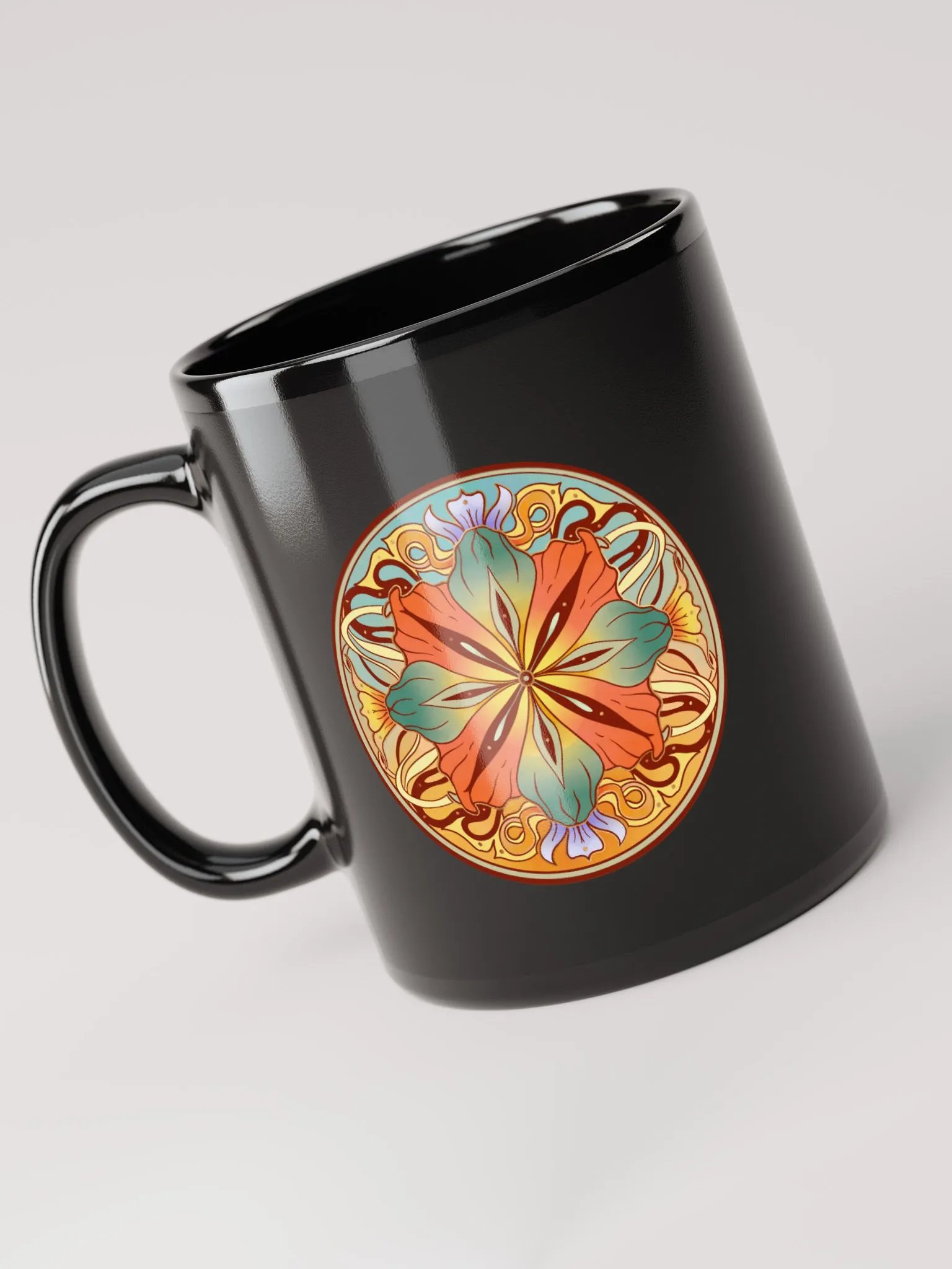 Teal Floral Mandala - Black Mug product image (3)