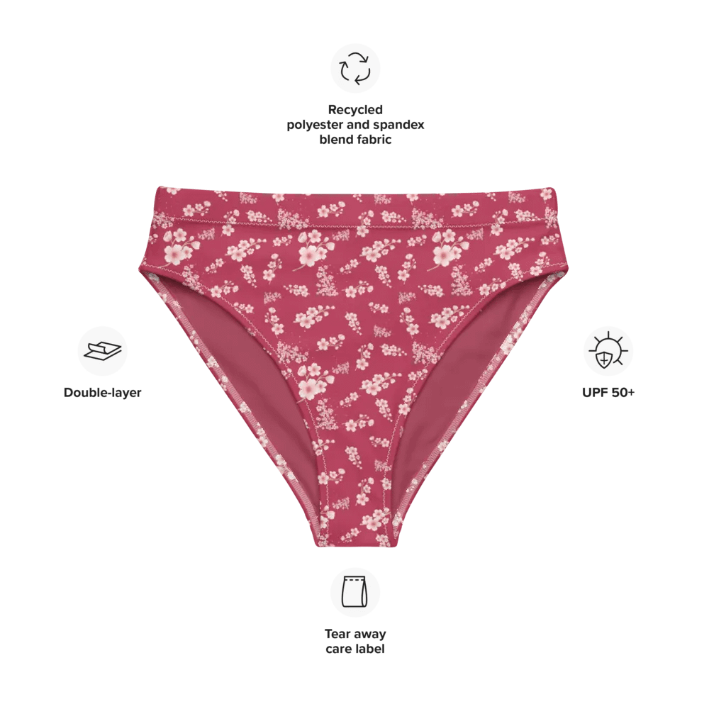 Cherry Blossoms on Magenta Eco-Green High Waisted Bikini Bottoms product image (7)