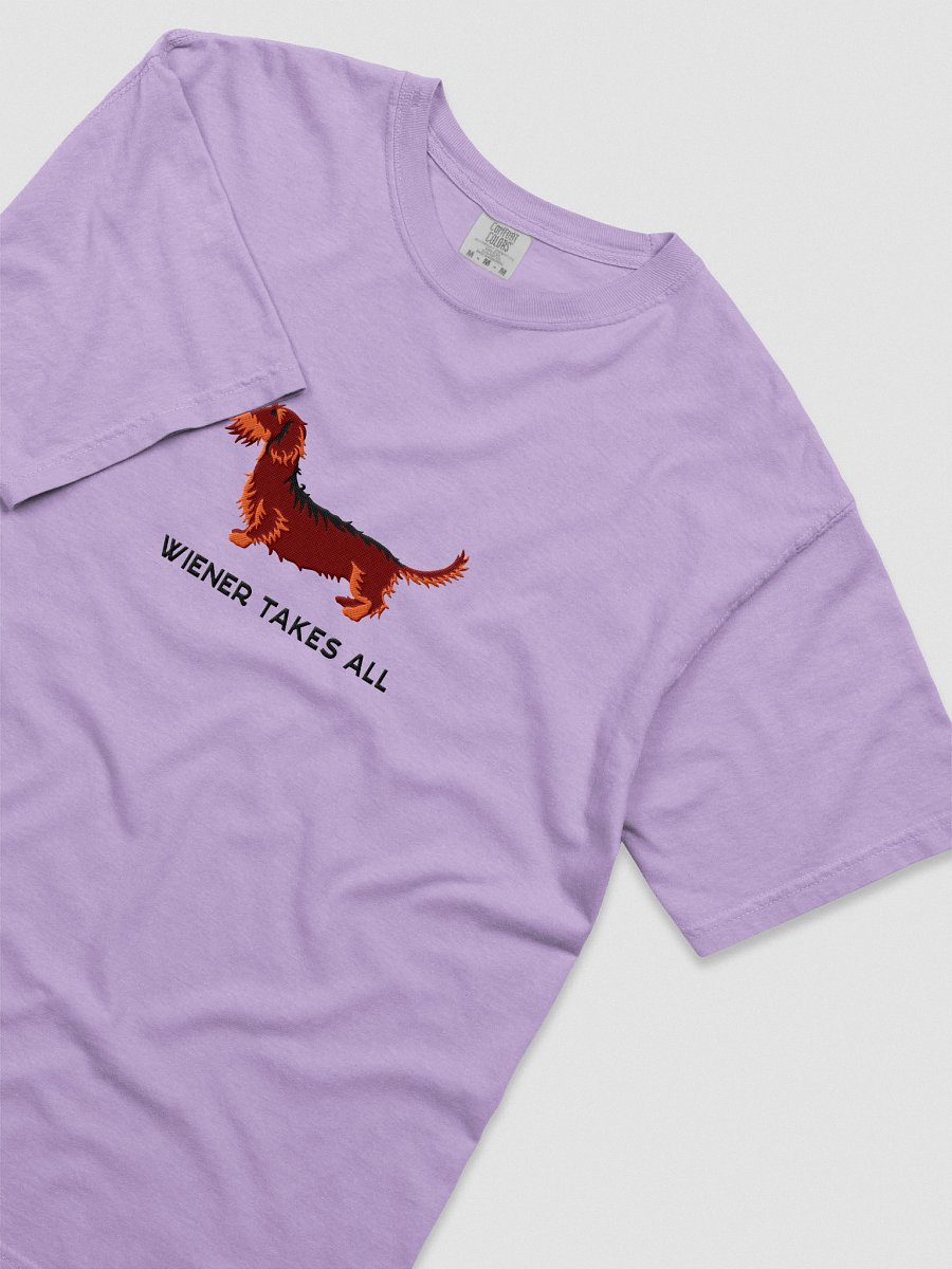 Wiener Takes All T-Shirt(Embroidered) of a Wirehaired Dachshund(Red & Tan) product image (45)