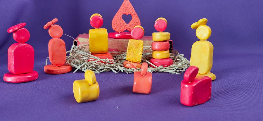 Presépio Energia Positiva, figuras religiosas minimalistas, decoração de natal, feita à mão product image (3)