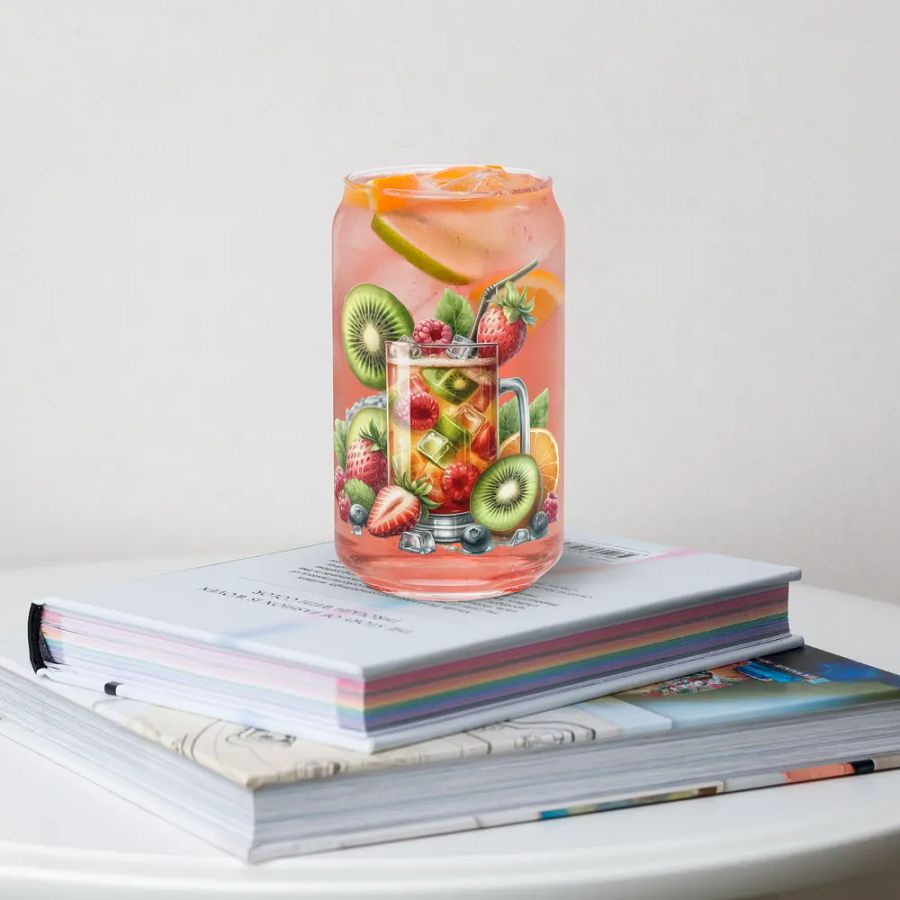 Fruit juice with fruit slice mixed water affect design-04-Can-Shaped Glass product image (4)