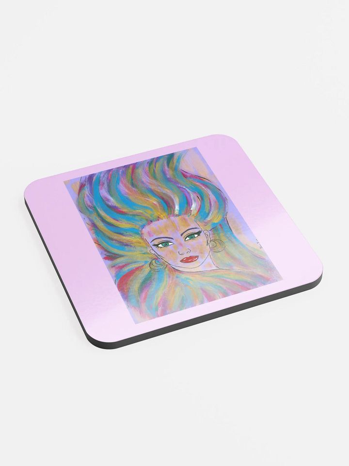 Girl with colorful hair - (art by Dina R.) - acrylic painting picture - Glossed Cork Coaster product image (2)