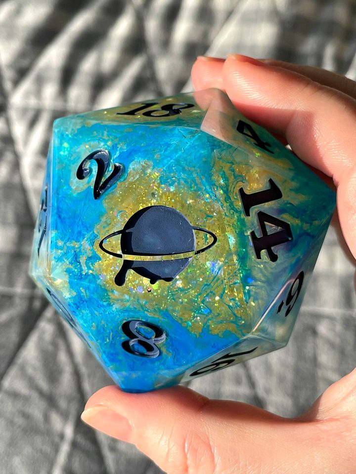 "Starry Evening" Glitter Fall Liquid Core Chonky D20 product image (1)