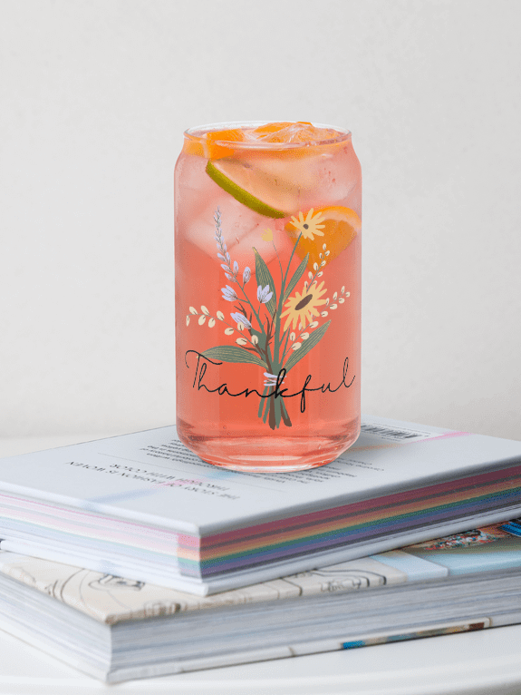 Thankful Bouquet Can Glass – Aesthetic Floral Iced Coffee Tumbler product image (2)
