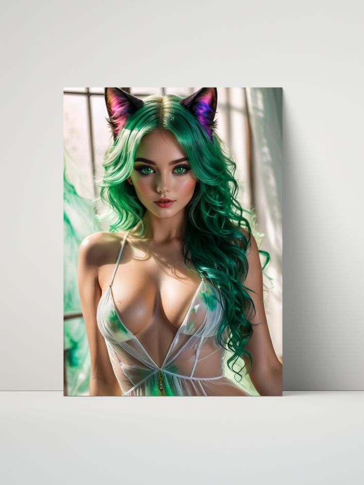 Fantasy Fox Girl - Emerald Allure Metal Print product image (1)