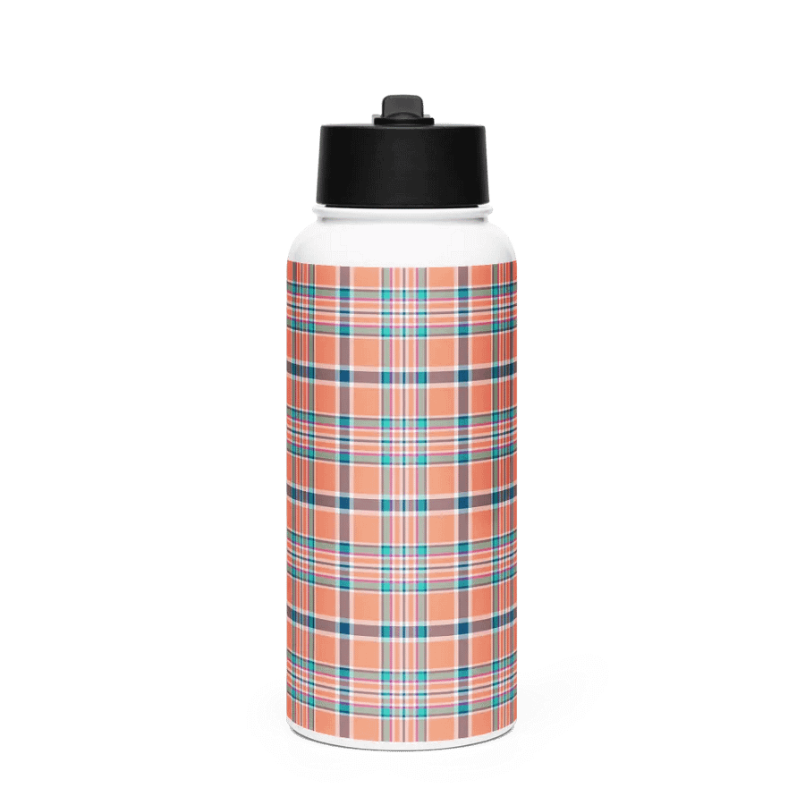 Orange Coral and Blue Plaid Water Bottle product image (4)