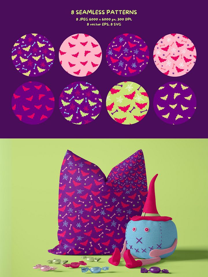 Pink Halloween Seamless Patterns & Clipart product image (2)