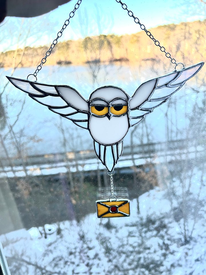Enchanted Owl with Letter Stained Glass Suncatcher product image (2)