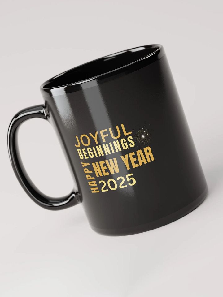 Joyful Beginnings Happy New Year 2025 Black Glossy Mug product image (1)