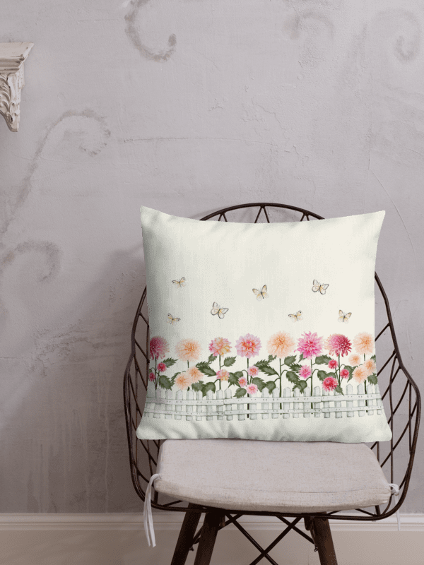 COTTAGE SUMMER DAHLIAS AND BUTTERFLIES GARDEN PILLOW product image (3)