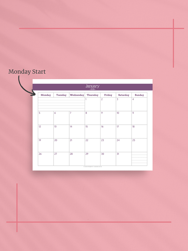 Understated Rainbow 2026 Calendar - Single Page per Month, Monday Start, Letter Size product image (2)
