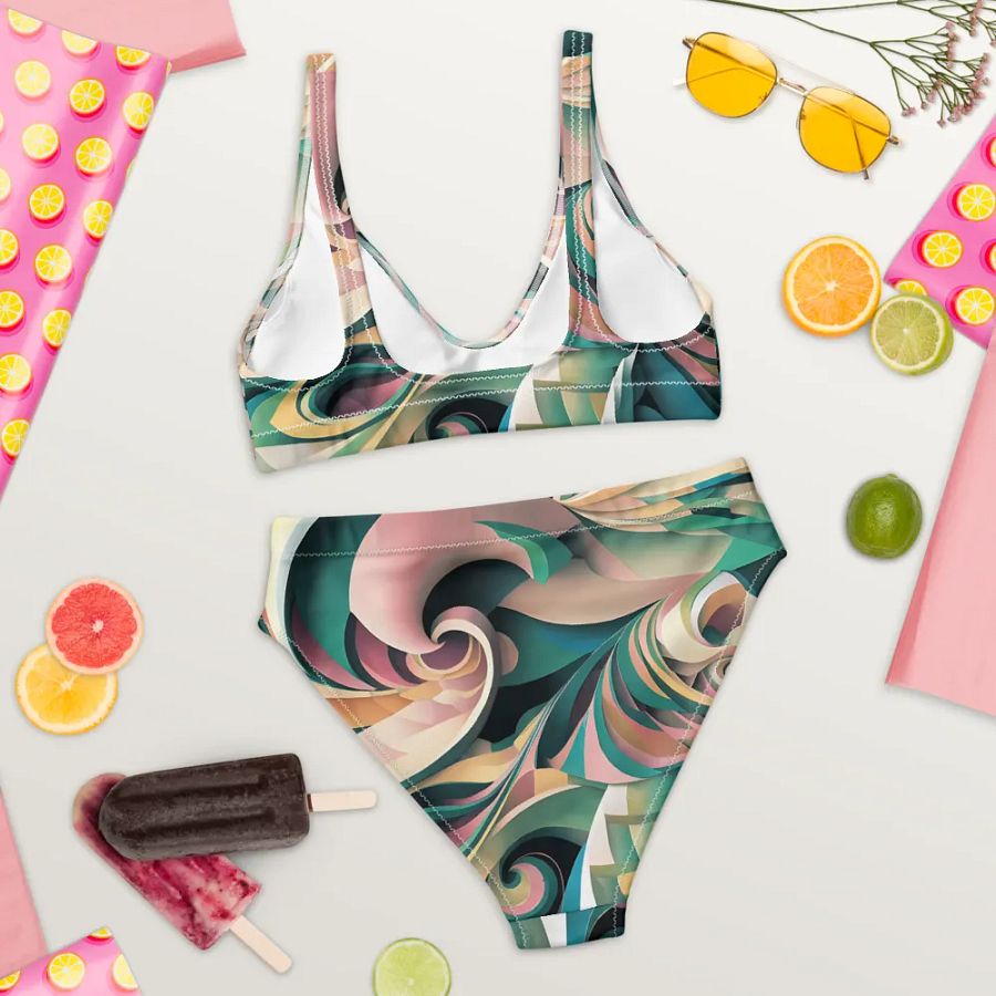 Abstract Lithographic Pattern Design High Waisted Bikini - V6 product image (7)