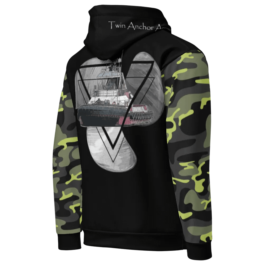 Camouflage & Black Three blade prop triangle Athena tug Hoodie product image (10)