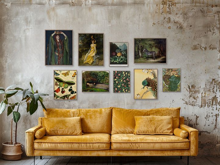Yellow& Emerald Green Vintage Gallery Wall Set of 9 DIGITAL Prints product image (2)
