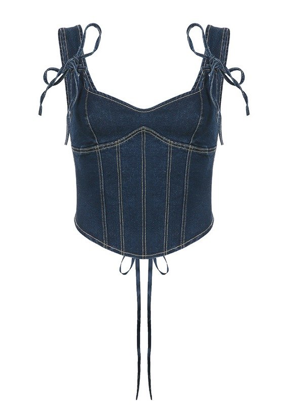 Strap Waistband Denim Corset Vest product image (5)