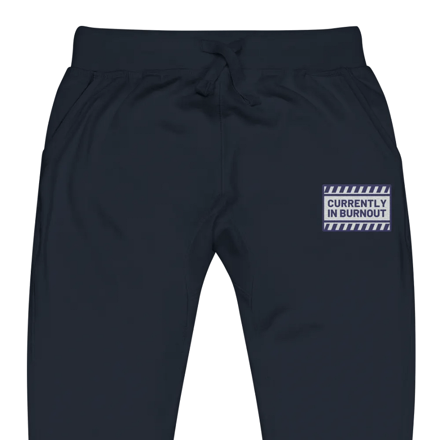 CURRENTLY IN BURNOUT (navy design) embroidered fleece joggers product image (1)