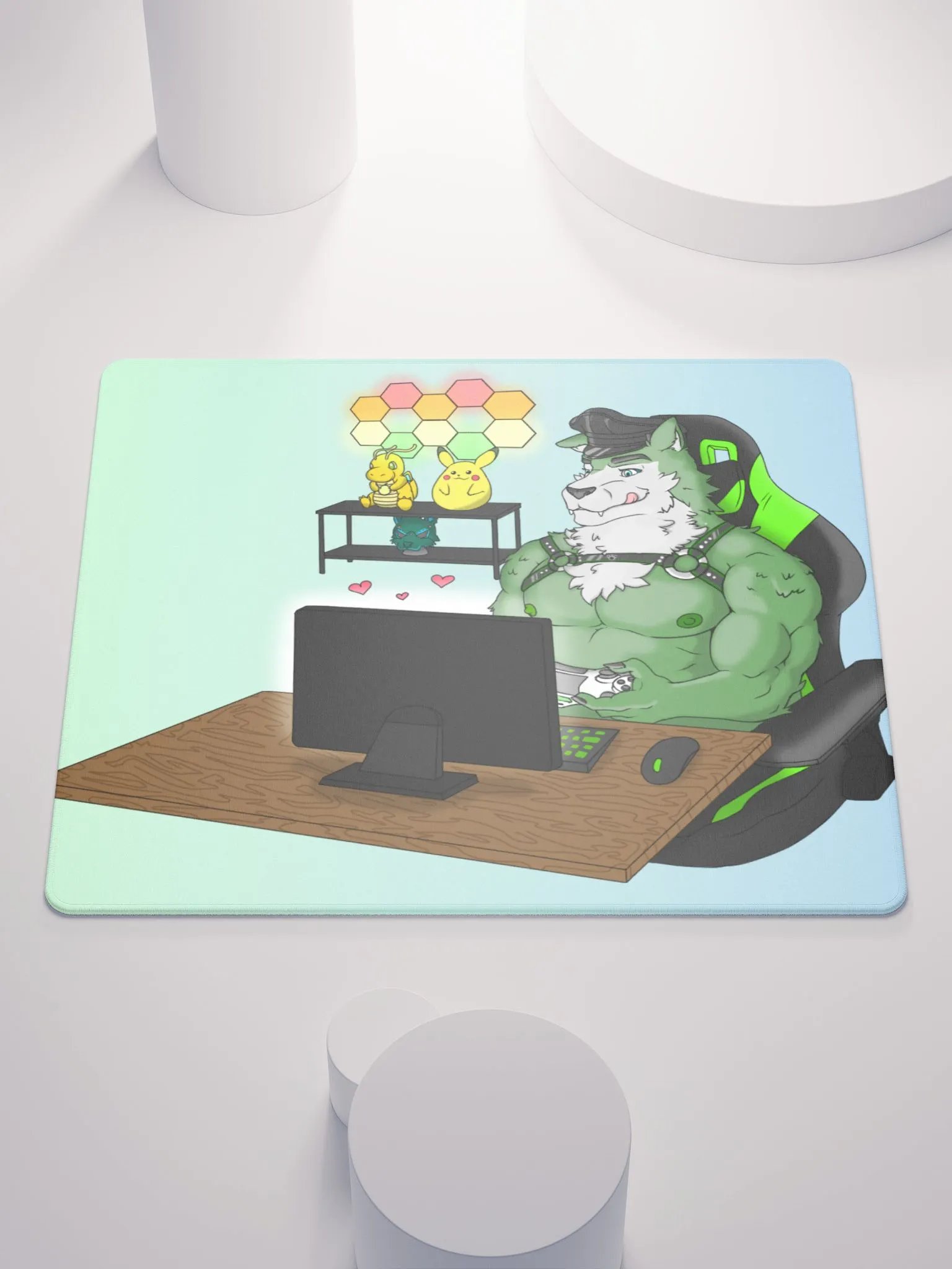 Cozy Wolf Dad Gaming Mouse Pad (Sky Blue / Left) product image (1)