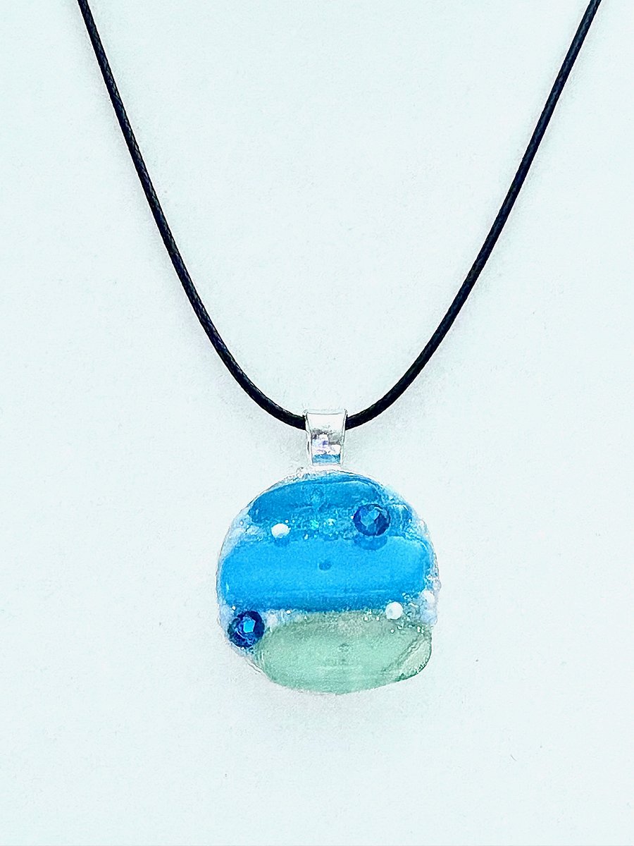 Coastal Calm Horizon Pendant Necklace | Handmade Glass Art Jewelry | Monique Faella Designs™ | MFD-00214 product image (3)