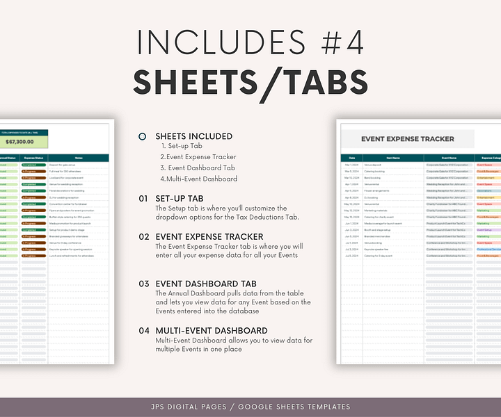 Event Planner Expense Tracker & Dashboard Spreadsheet, Google Sheets Template product image (2)