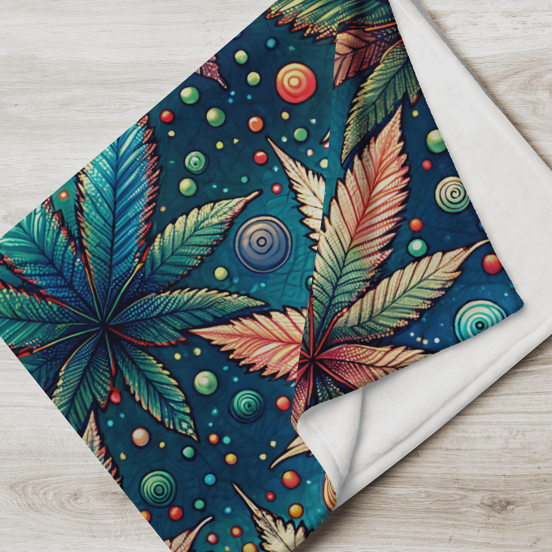Cozy Up in Color - Psychedelic Cannabis Leaf Bokeh Pattern- Throw Blanket product image (2)