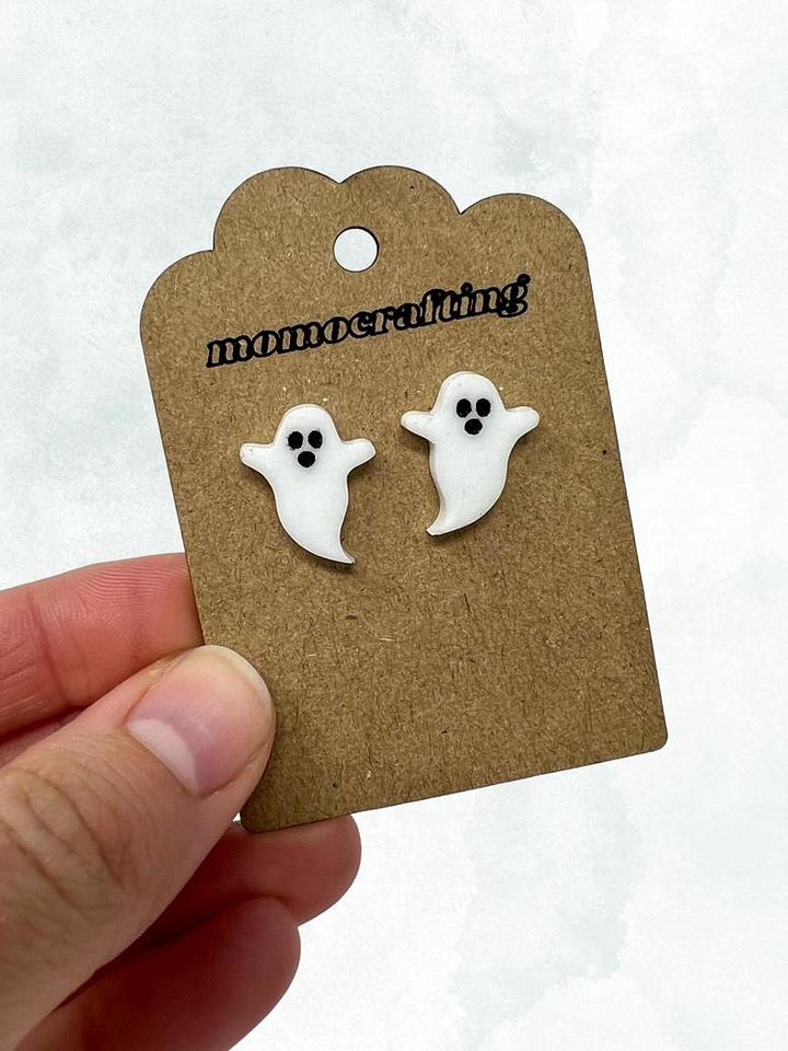 Ghost Stud Earrings (White, Arms Up) product image (1)