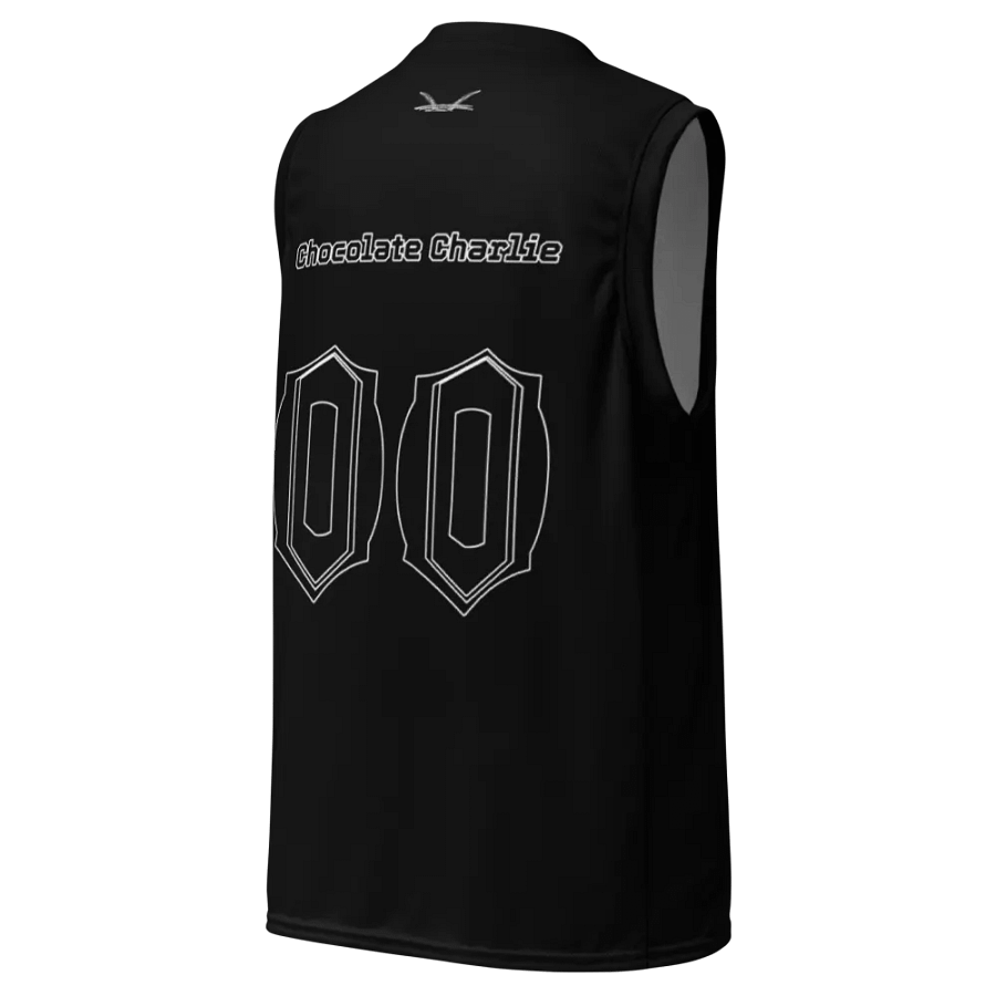 Chocolate Charlie - Black - Recycled Unisex Basketball Jersey - Black HApex Gear Black Logo product image (10)