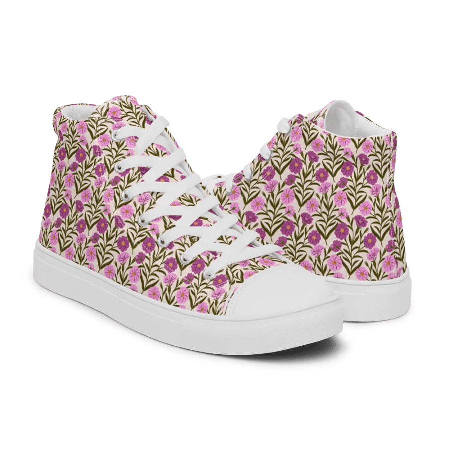 Corncockle Bouquet - Pink and Green - Women High Top Canvas Shoes product image (12)
