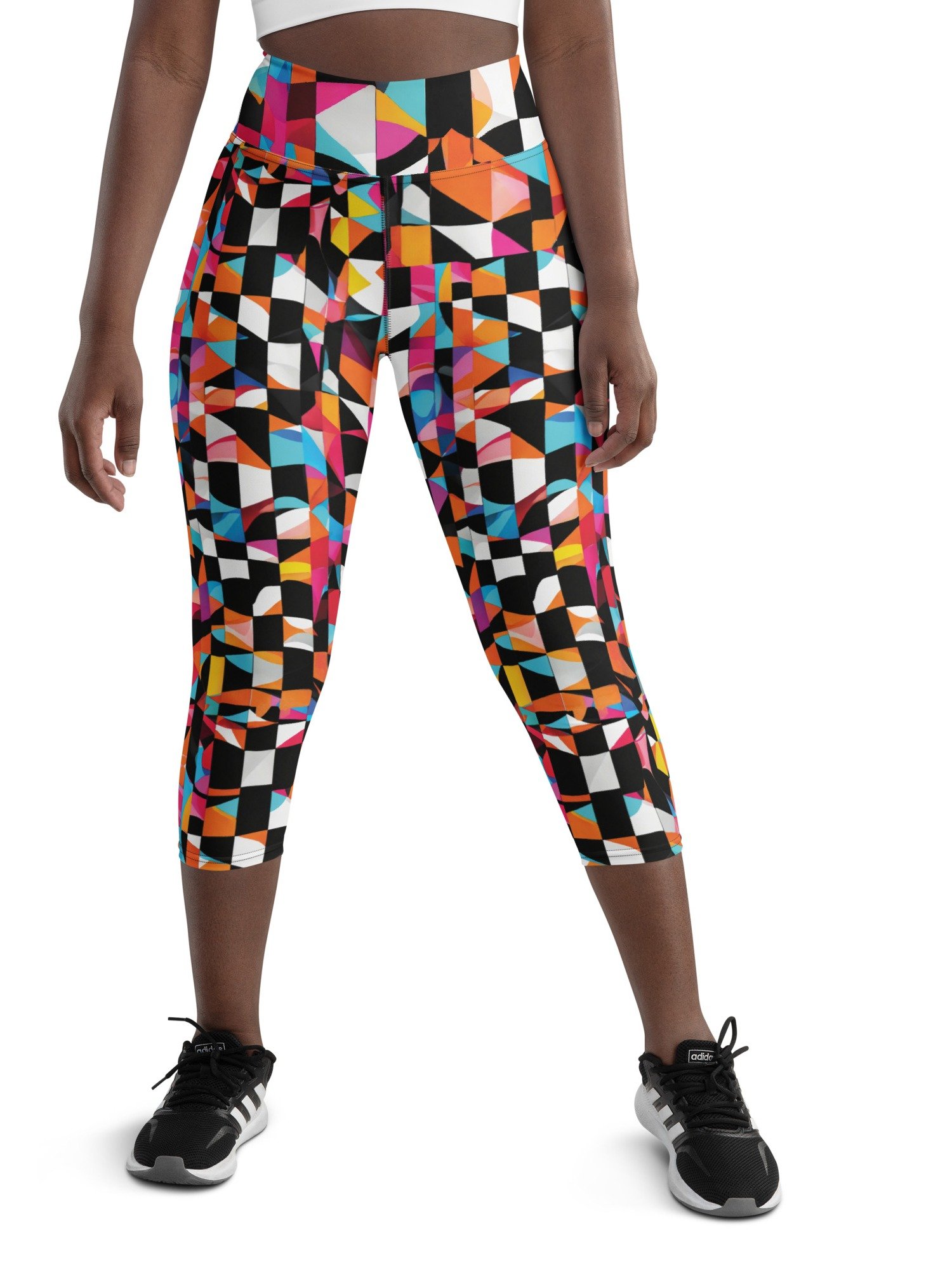 Printed Capri Leggings "Colorful Modern Abstract Checkered Art" product image (5)